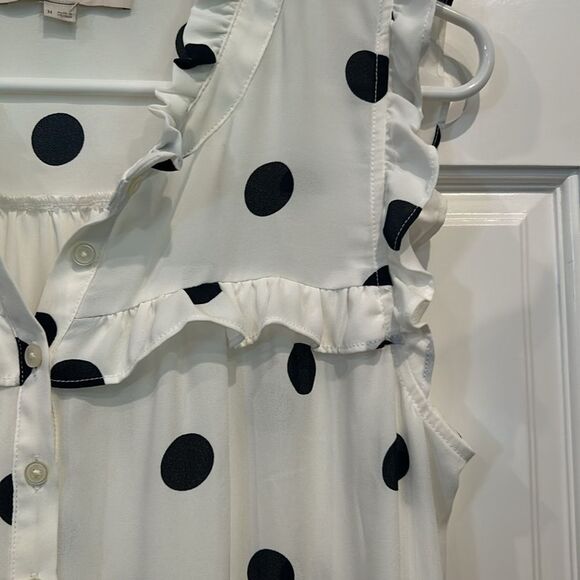 LOFT White and Black Polka Dot Blouse - Picture 4 of 8
